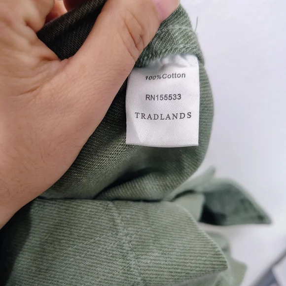 Tradlands Avocado Green Cotton Utility Jumpsuit Sz L - Picture 16 of 16